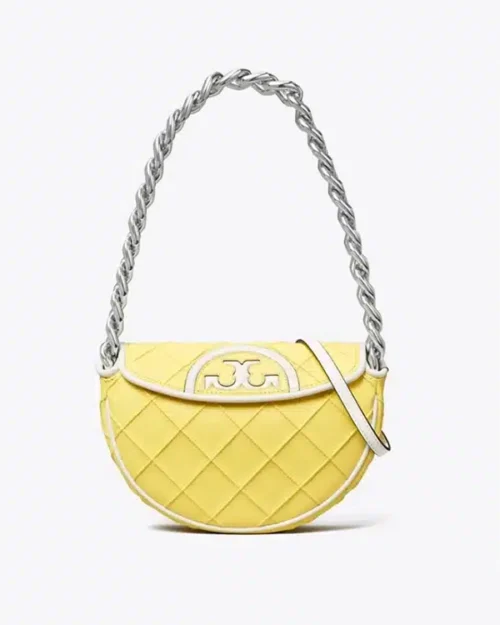 Tory Burch Mini Fleming Soft Patent Border Crescent Bag