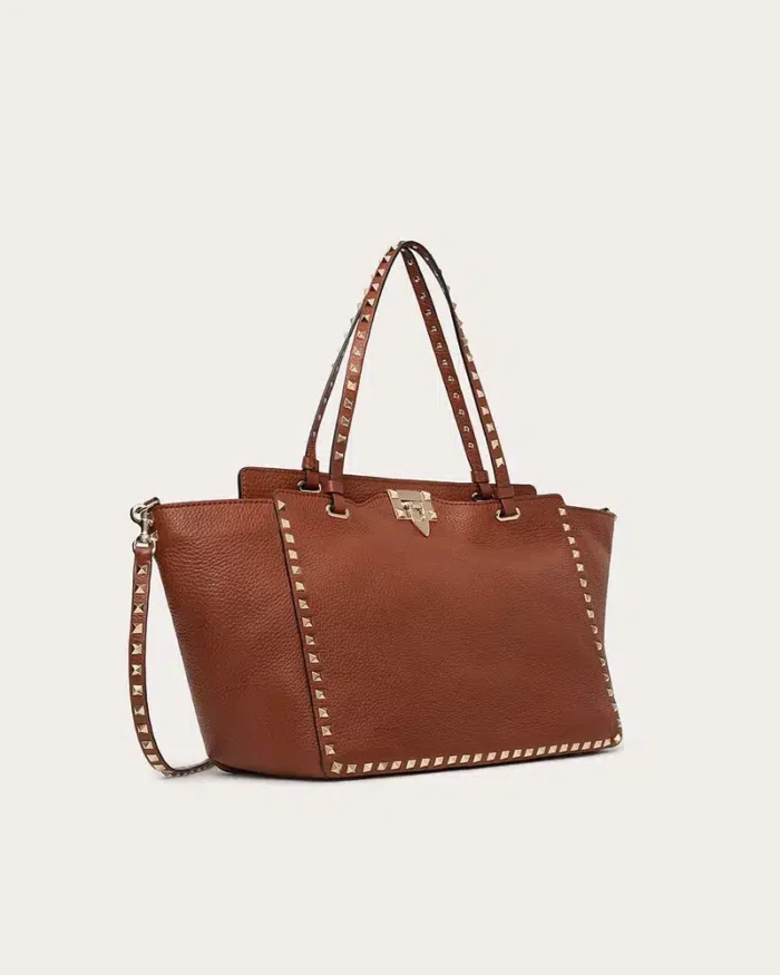 Valentino Garavani Medium Grainy Calfskin Rockstud Bag In Saddle Brown - Image 3