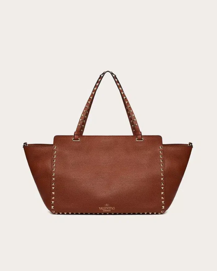 Valentino Garavani Medium Grainy Calfskin Rockstud Bag In Saddle Brown - Image 2