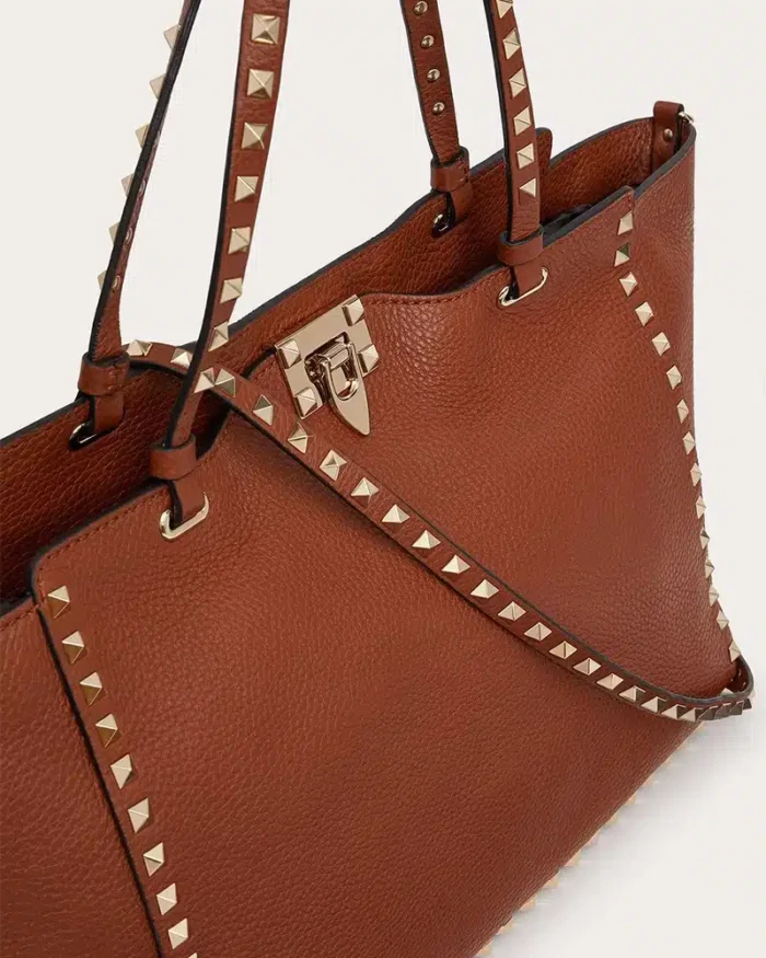 Valentino Garavani Medium Grainy Calfskin Rockstud Bag In Saddle Brown - Image 4