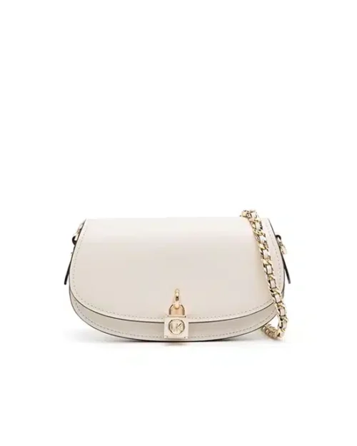 Michael Kors Mila Small Leather Shoulder Bag In Weiss