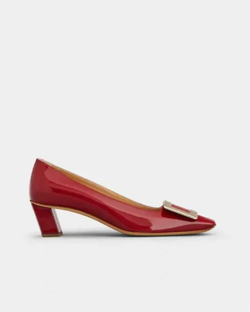 Roger Vivier Belle Vivier Metal Buckle Pumps in Red Patent Leather