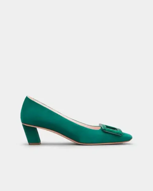 Roger Vivier Belle Vivier Stone Buckle Pumps in Green Suede
