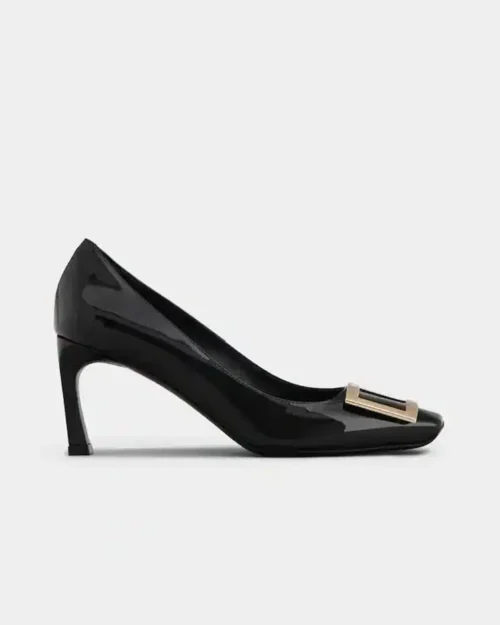 Roger Vivier Trompette Metal Buckle Pumps in Black Patent Leather