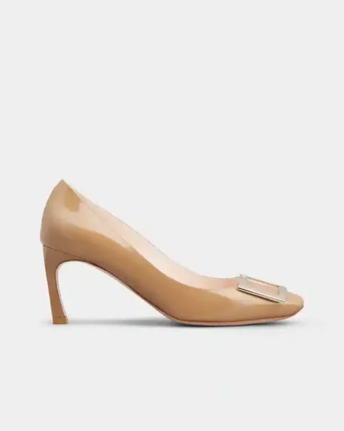 Roger Vivier Trompette Metal Buckle Pumps in Brown Patent Leather