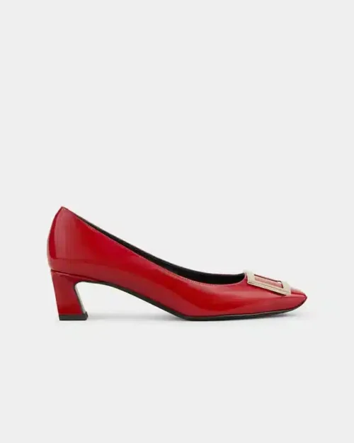Roger Vivier Trompette Metal Buckle Pumps in Red Patent Leather