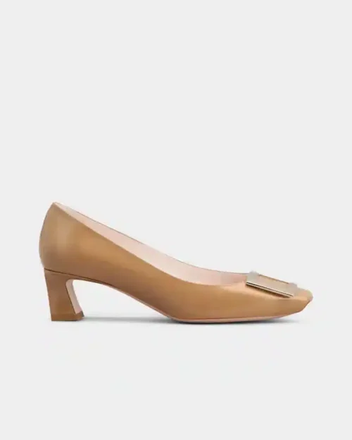 Roger Vivier Trompette Metal Buckle Pumps in Brown Patent Leather