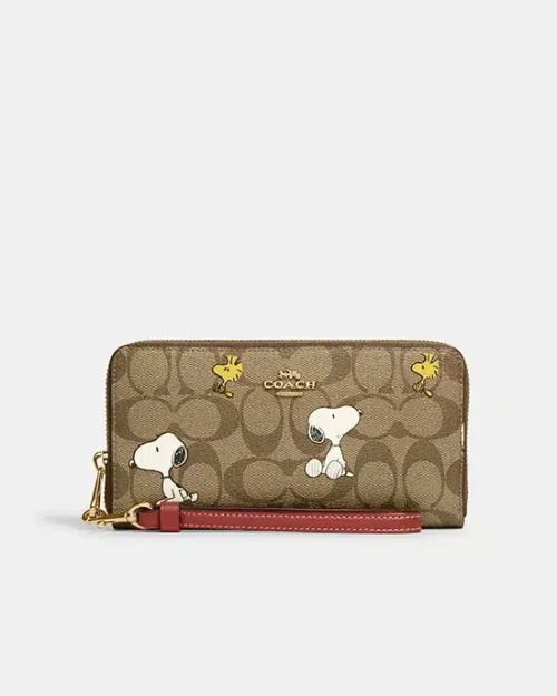 Coach X Peanuts Long Zip Around Wallet In Signature Canvas With Snoopy Woodstock Print