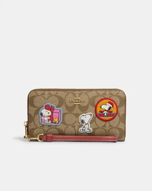 Coach X Peanuts Long Zip Around Wallet In Signature Canvas With Patches