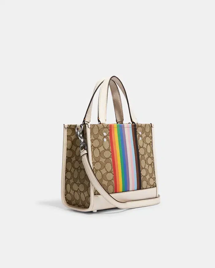 Coach Dempsey Tote 22 In Signature Jacquard With Rainbow Stripe And Coach Patch - Image 2