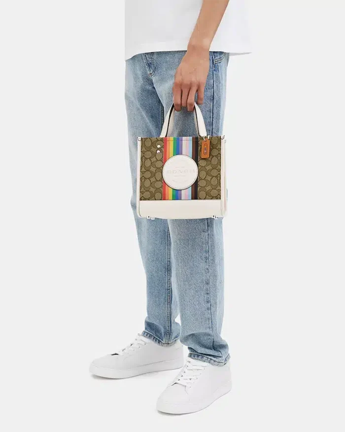 Coach Dempsey Tote 22 In Signature Jacquard With Rainbow Stripe And Coach Patch - Image 6