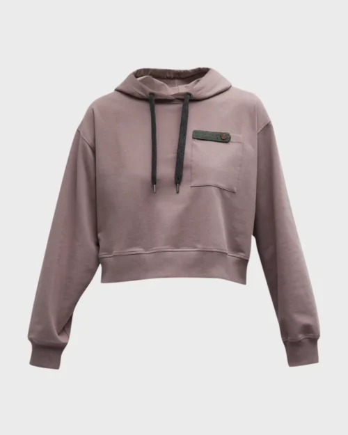 Brunello Cucinelli Monili-Tab Cotton Felpa Crop Hoodie