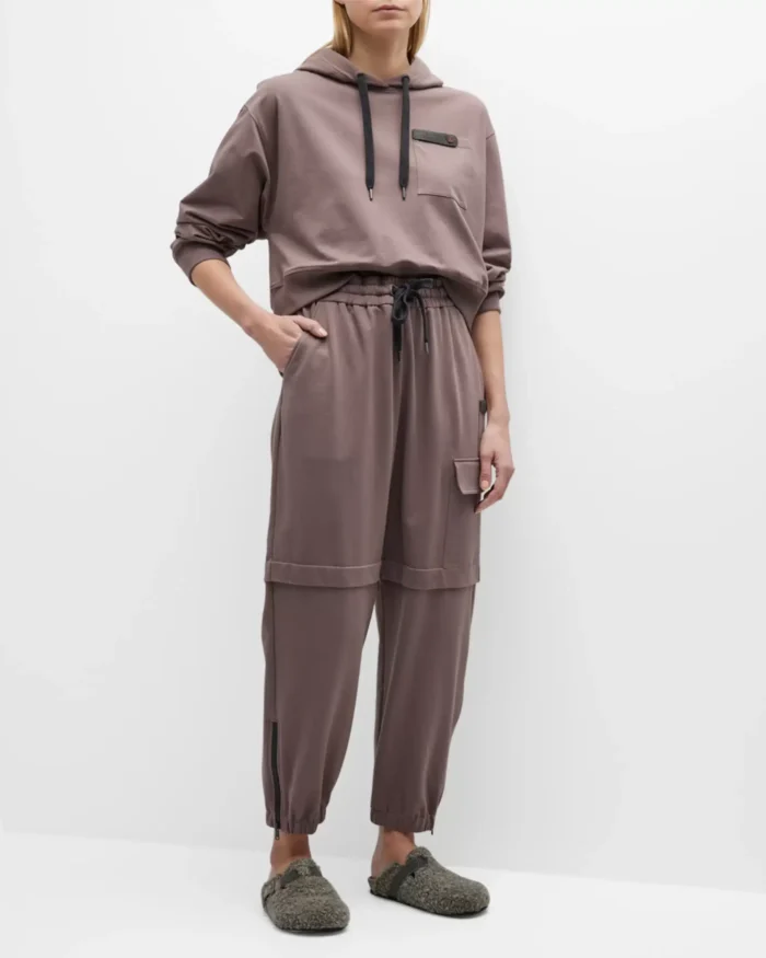 Brunello Cucinelli Monili-Tab Cotton Felpa Crop Hoodie - Image 2