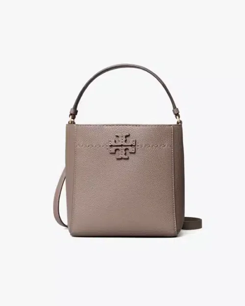 Tory Burch Small Mcgraw Bucket Bag In Silver Maple