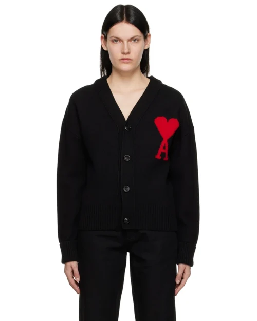 AMI Paris Embroidered Wool Cardigan