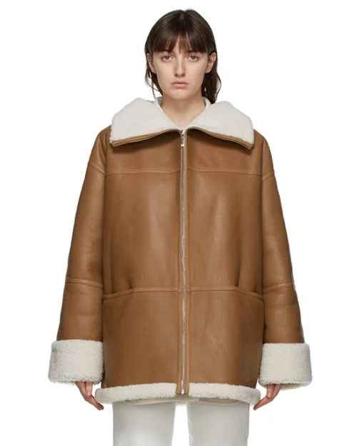 Toteme Signature Shearling Jacket Auburn