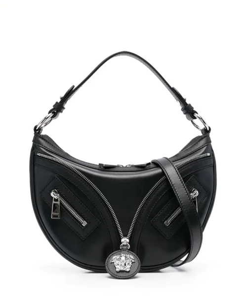 Versace Small Repeat Hobo Bag In Black