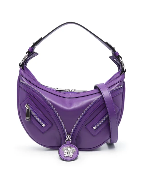Versace Small Repeat Hobo Bag In Purple