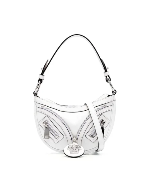 Versace Mini Repeat Hobo Bag In White