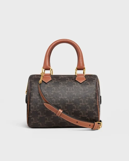 Celine Small Triomphe Canvas Boston Bag Tan Calfskin