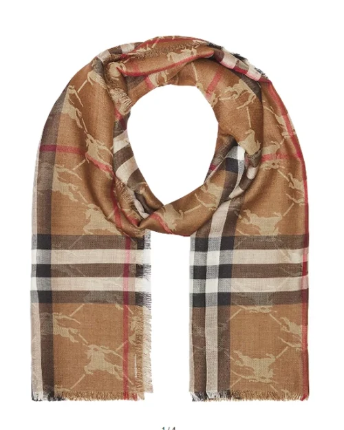 Burberry Check Equestrian Knight Design Wool Silk Jacquard Reversible Scarf