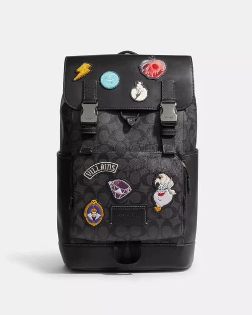 Disney X Coach Track Backpack In Signature Canvas With Patches