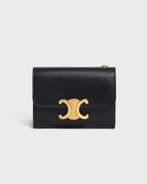 Celine Compact Wallet Coin Triomphe In Shiny Calfskin Black
